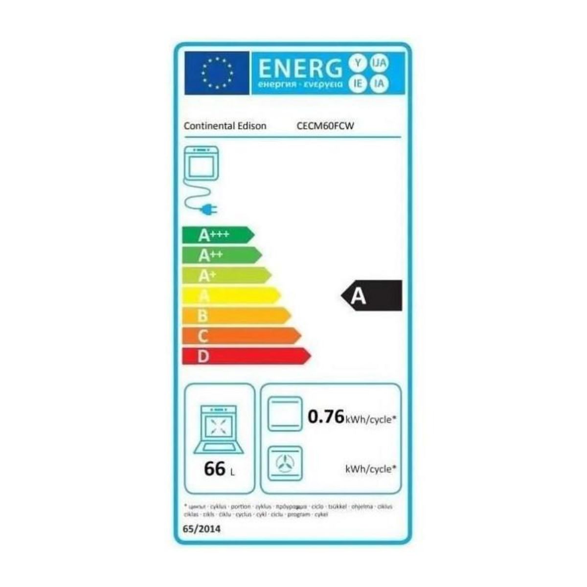 CONTINENTAL EDISON Cuisiniere mixte CONTINENTAL EDISON CECM60FCW - 3 feux gaz + 1 électrique - L59,8 x P61 xH83 cm - Blanc