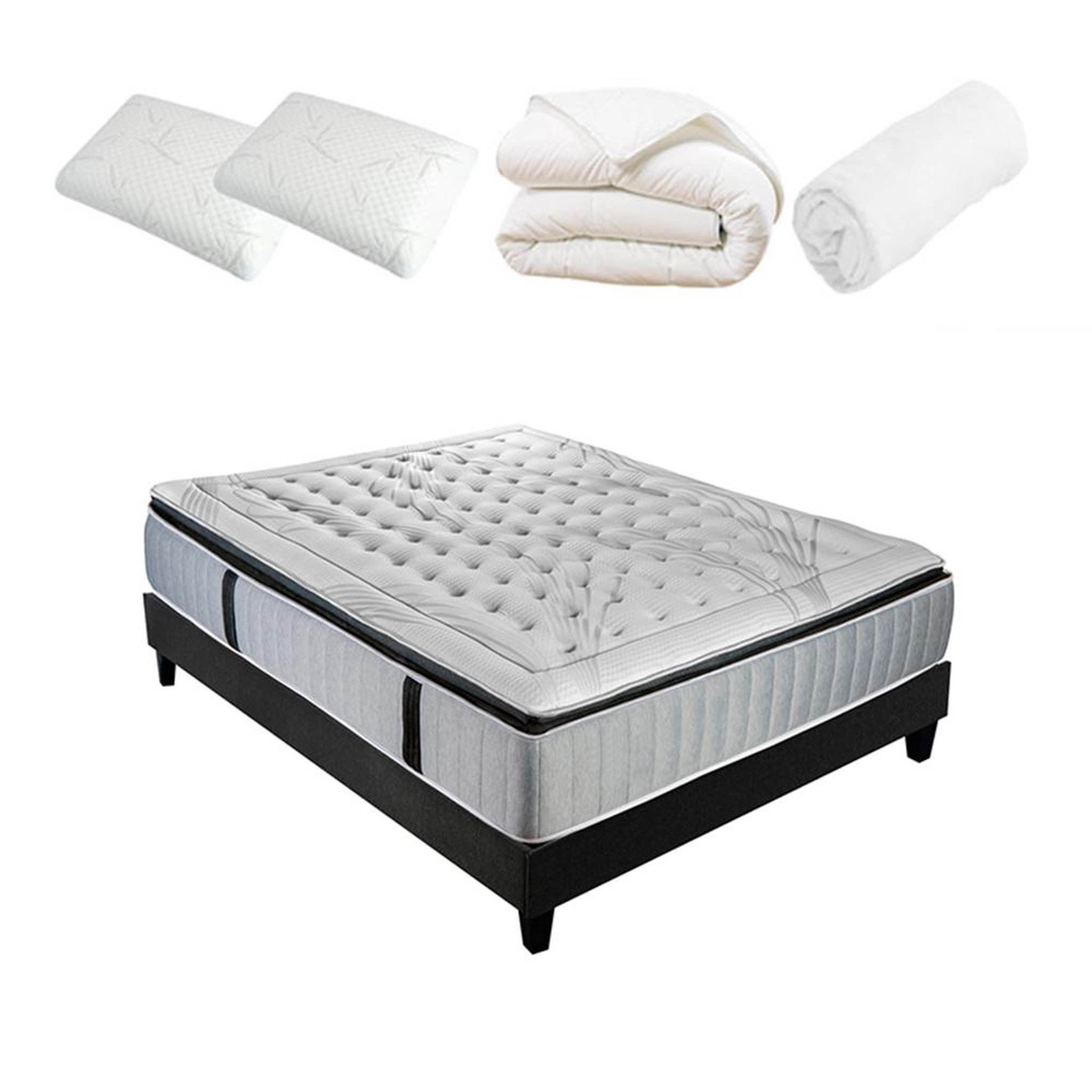 OLYMPE LITERIE OLYMPE LITERIE | Pack Prêt à dormir PHIGALIE | Matelas Ressorts ensachés + Sommier + Accessoires. Coloris disponibles : Blanc