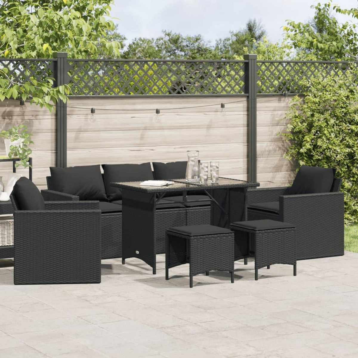 VIDAXL Salon de jardin 6 pcs avec coussins noir resine tressee