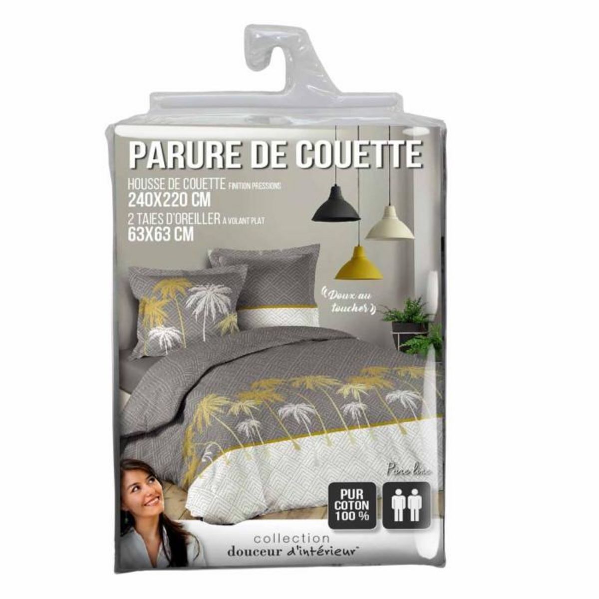 Paris Prix Parure de Lit 3 Pièces  Pure Line  240x220cm Gris