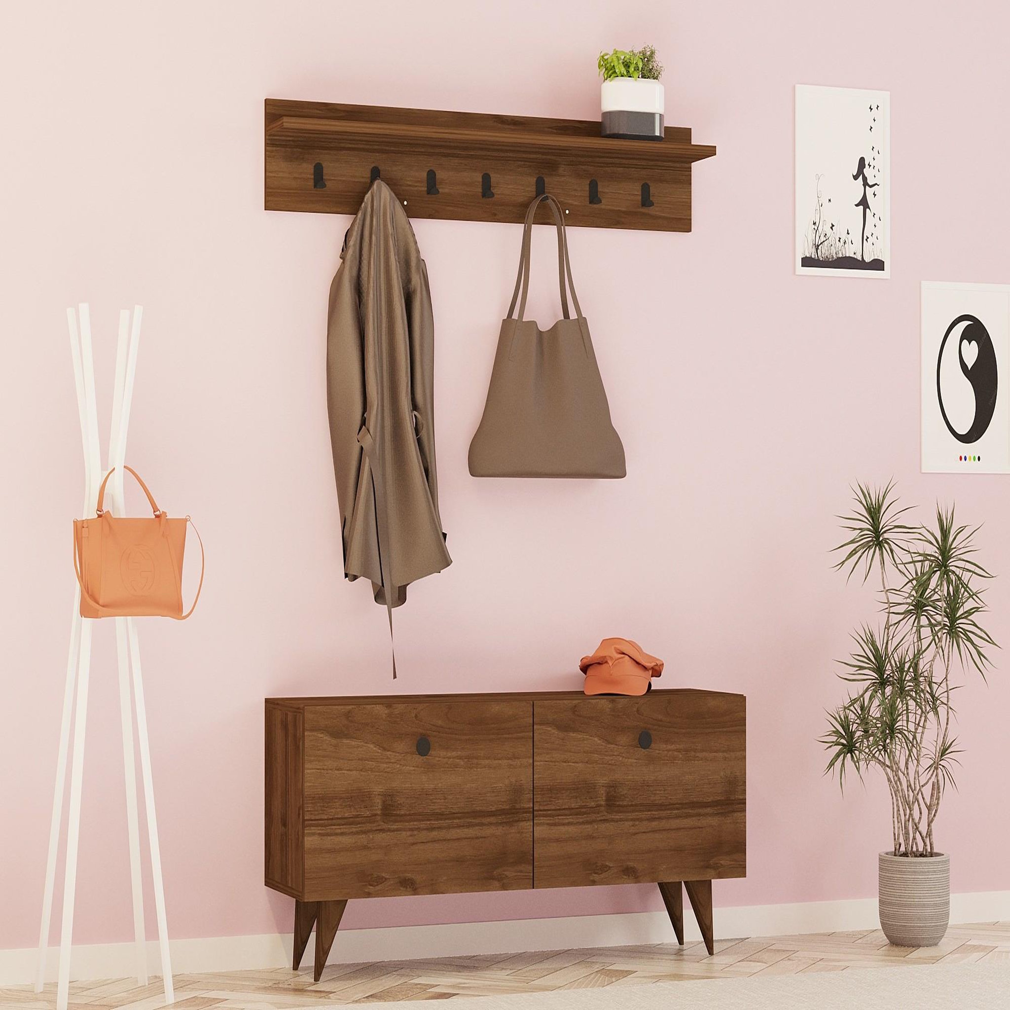 Voir la diapositive 2 : Habitat et Jardin Meuble d'entrée en bois  rupa  - 35 x 113 x 48 cm - noyer
