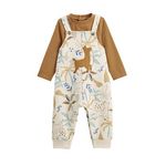 Petit Béguin Ensemble salopette bébé en molleton et t-shirt Lamascotte. Coloris disponibles : Beige