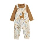 Petit Béguin Ensemble salopette bébé en molleton et t-shirt Lamascotte. Coloris disponibles : Beige