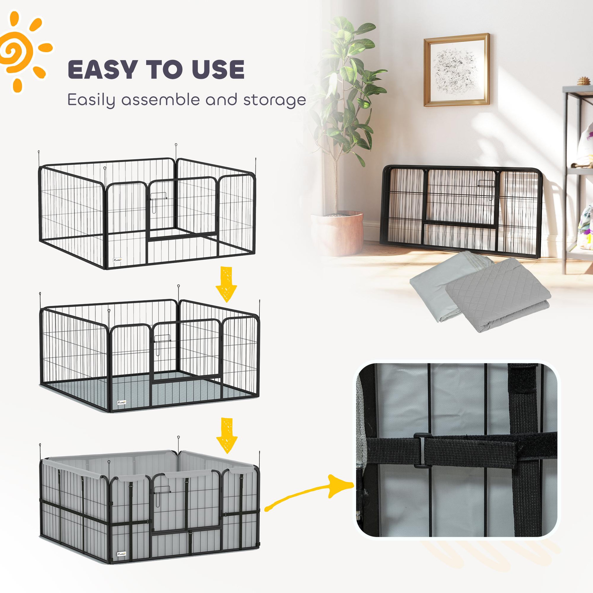 Voir la diapositive 4 : PAWHUT Parc de mise bas pour chien - porte verrouillable, tapis propreté lavable - acier noir
