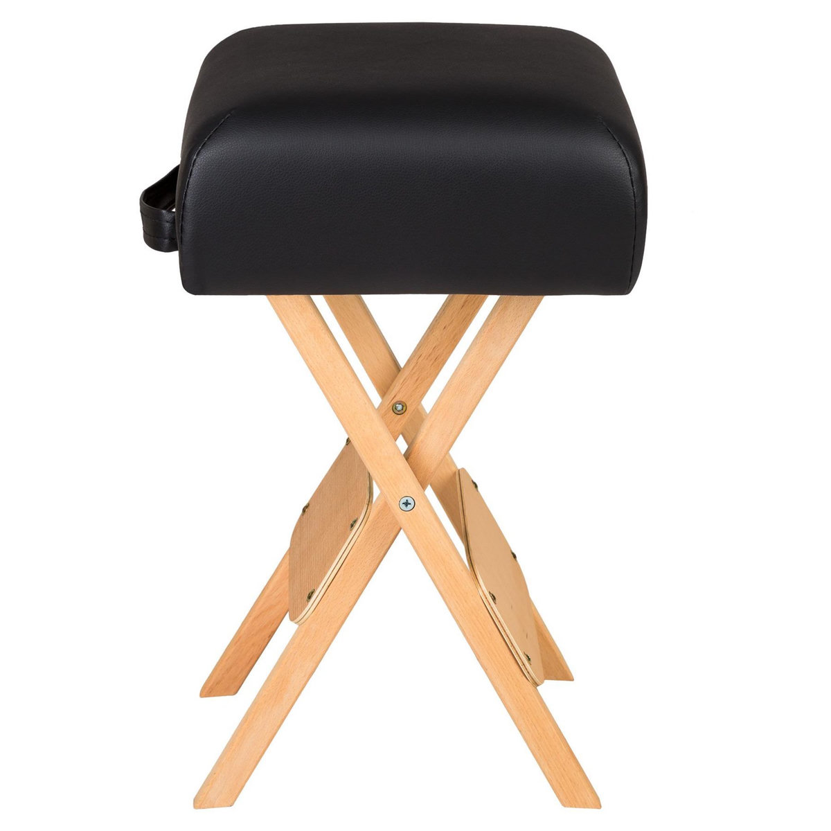 tectake Ensemble tabouret pour table de massage avec 2 coussins de massage en bois solide et cuir synthétique noir
