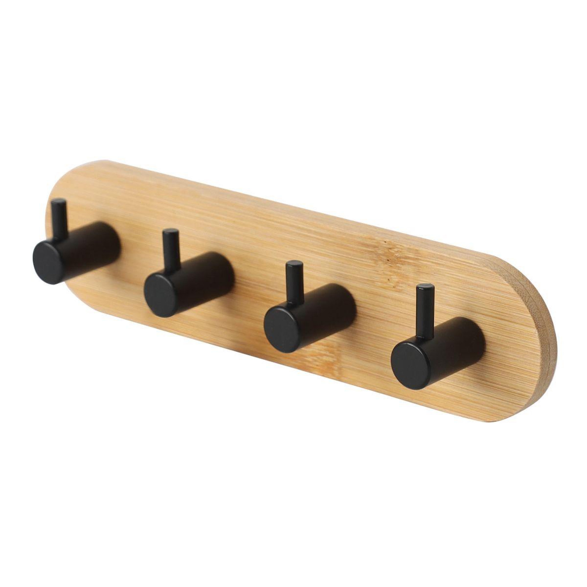 Voir la diapositive 2 : Douceur d'Intérieur Patère adhésive 4 crochets en bambou  fixeo  19cm naturel & noir