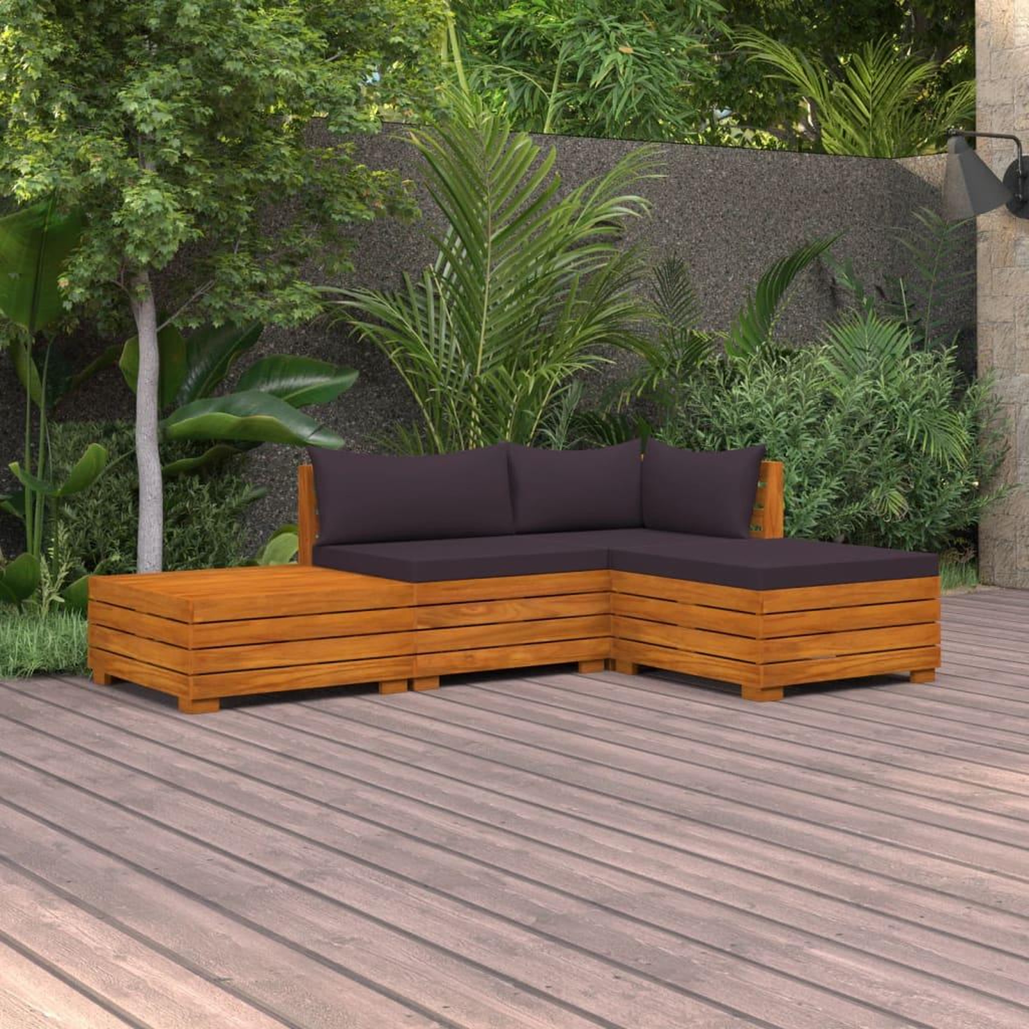 Voir la diapositive 1 : VIDAXL Salon de jardin 4 pcs avec coussins Bois d'acacia solide