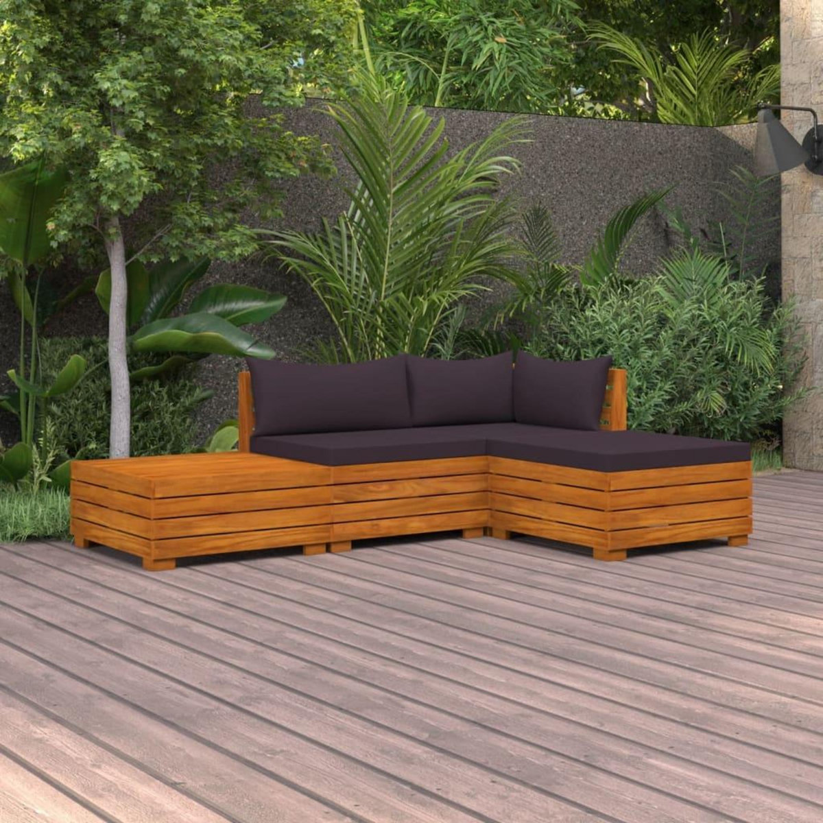 VIDAXL Salon de jardin 4 pcs avec coussins Bois d'acacia solide