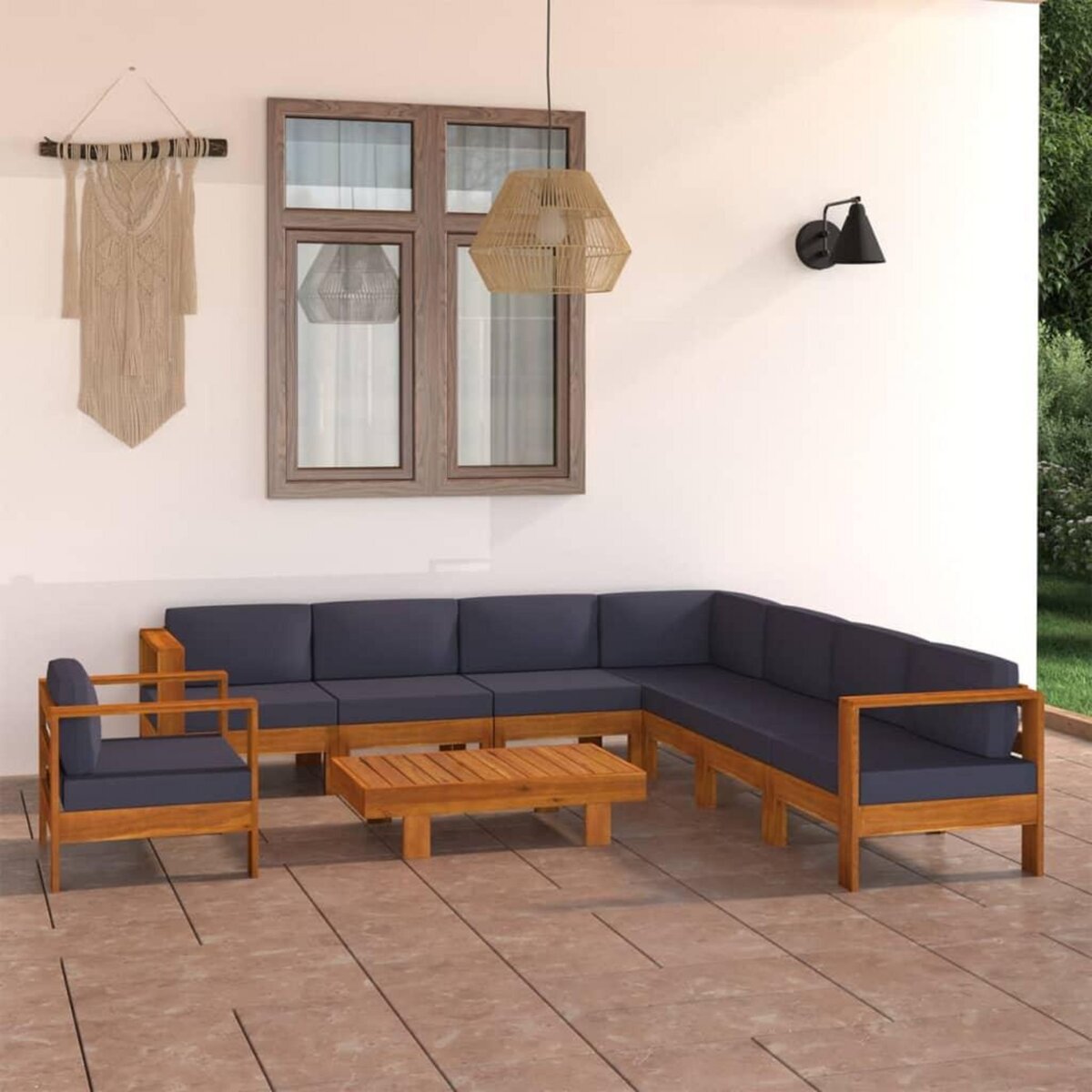 VIDAXL Salon de jardin 9 pcs avec coussins gris fonce Bois d'acacia