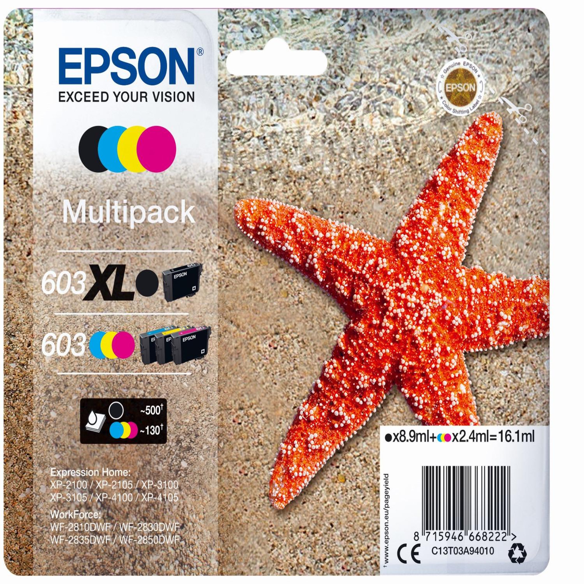 Voir la diapositive 2 : Epson Cartouche d'encre 603XL Noir et CMJ STD Etoile de Mer