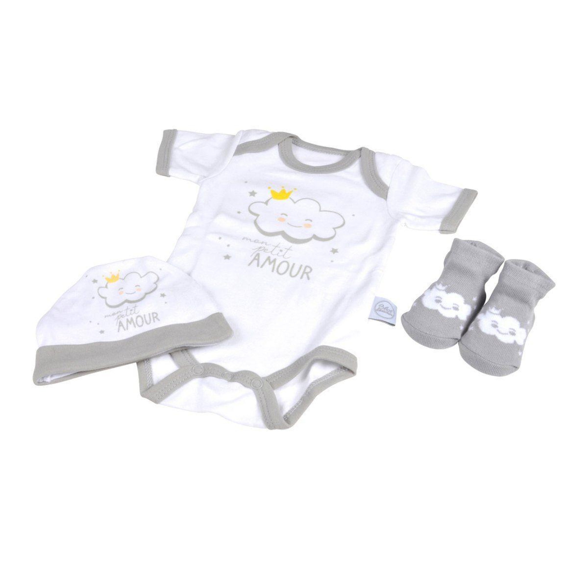 Voir la diapositive 1 : HOMEA Coffret naissance 3 pièces  nuage  0 à 1 mois gris