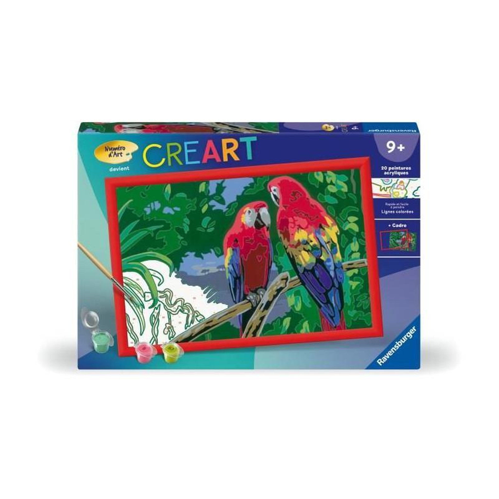 RAVENSBURGER CreArt Kids 31x21cm Perroquets, Kit de peinture par numéros Numéro d'Art, Des 7 ans, 25854, Ravensburger