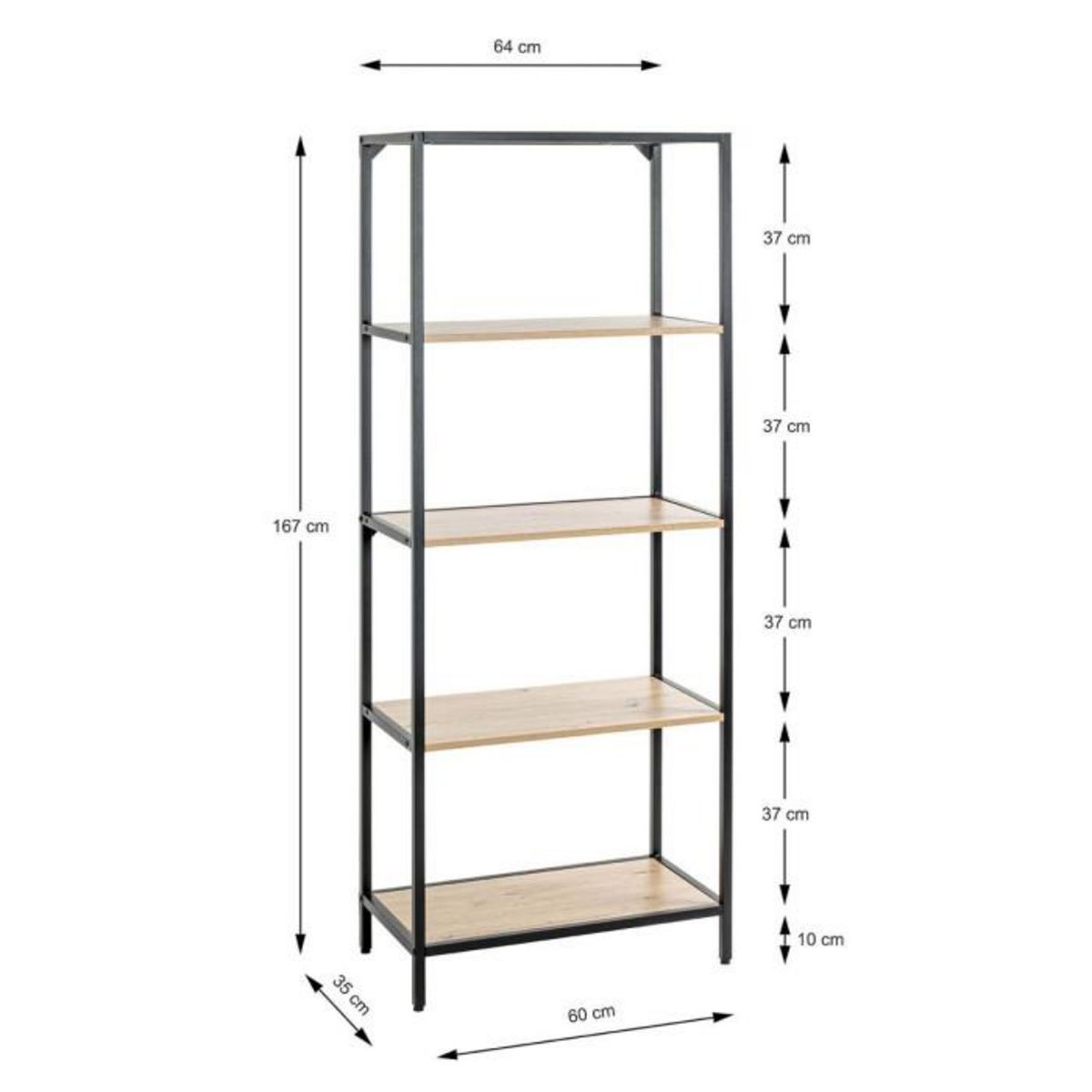 Paris Prix Étagère Bibliothèque 5 Niveaux  Miranda  167cm Chêne & Noir