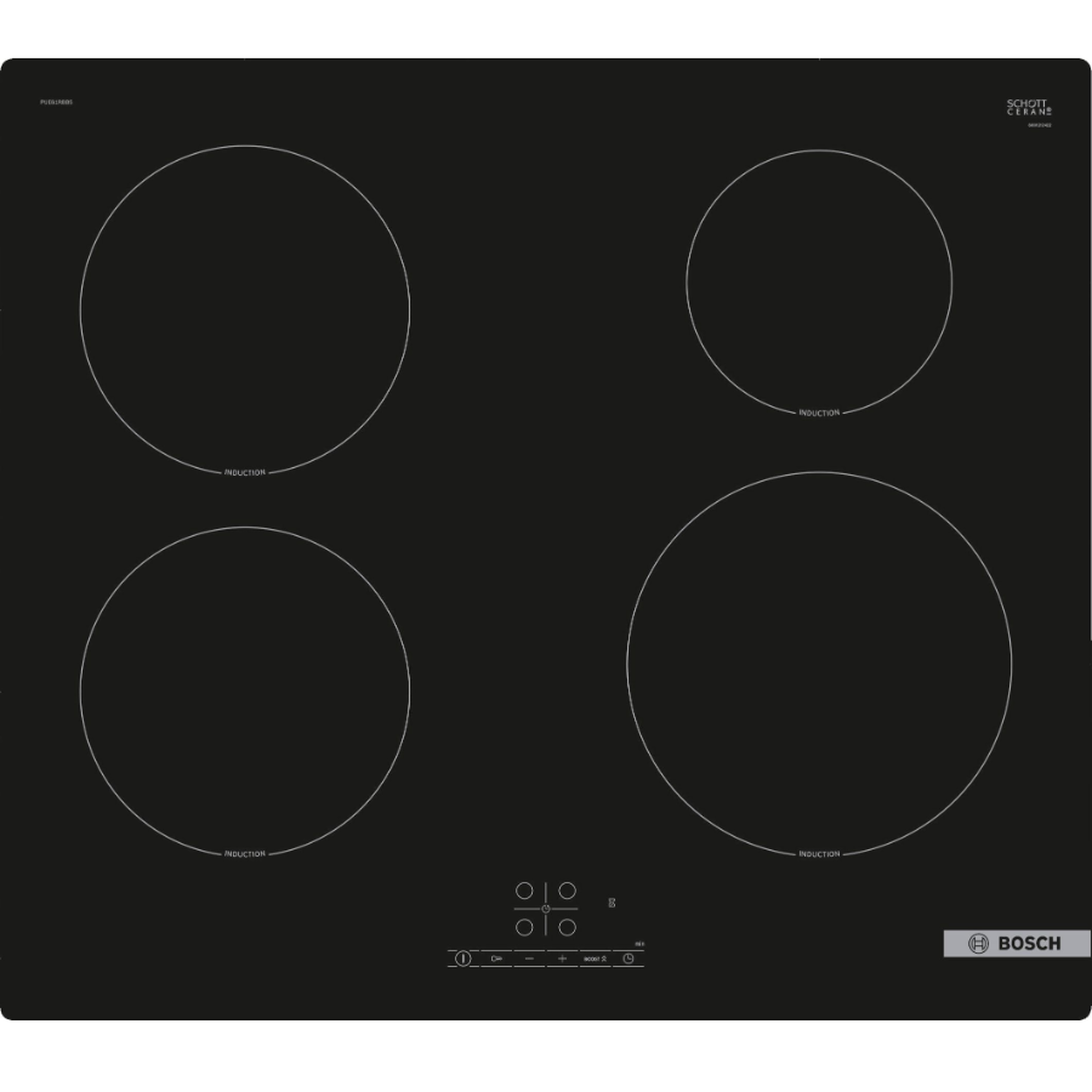 BOSCH Table de cuisson induction 60cm 4 feux 4600w noir - PUE61RBB5E