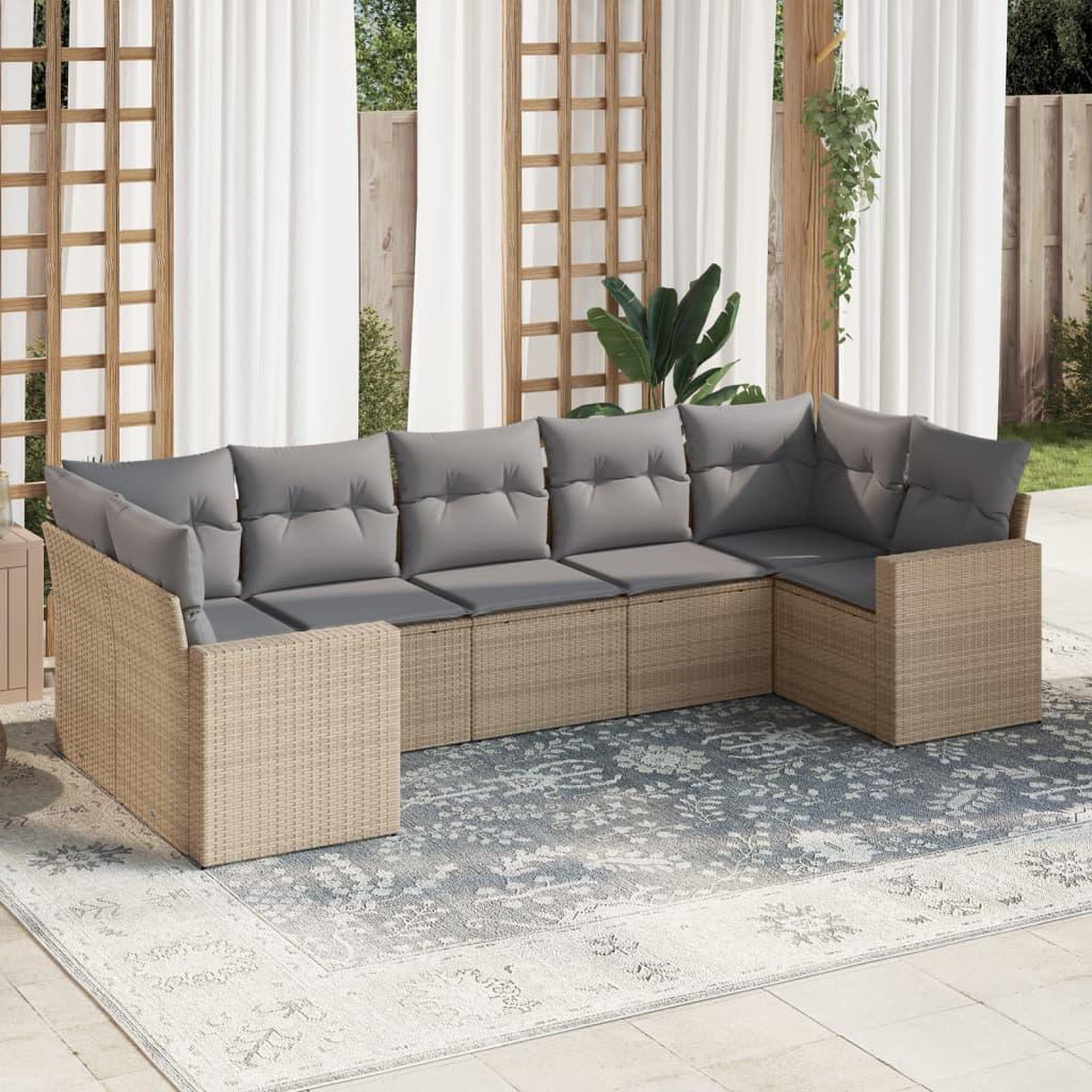 VIDAXL Salon de jardin avec coussins 7 pcs beige resine tressee