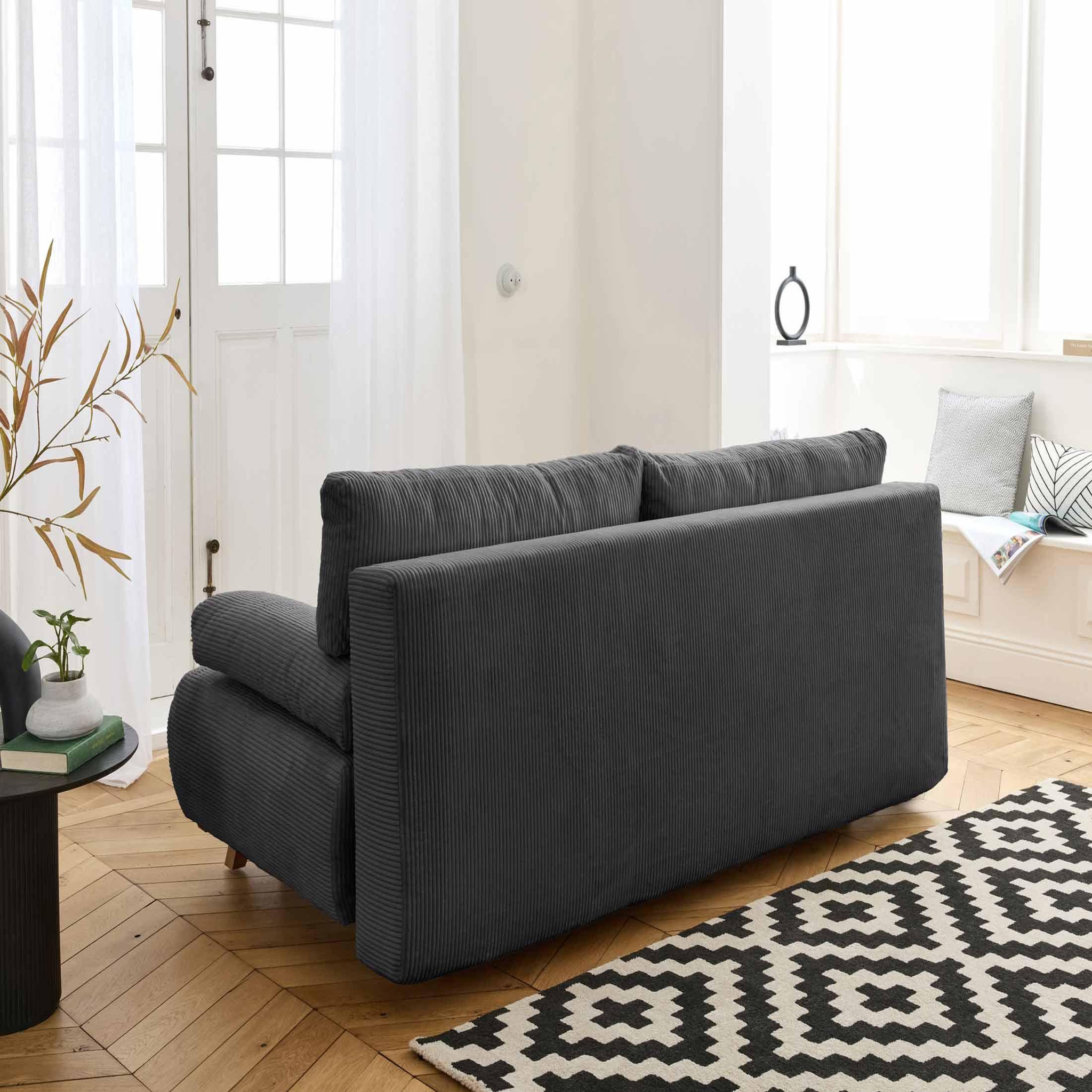 Voir la diapositive 5 : BEST MOBILIER Cristal - canapé 3 places - convertible avec coffre et pouf - en velours côtelé