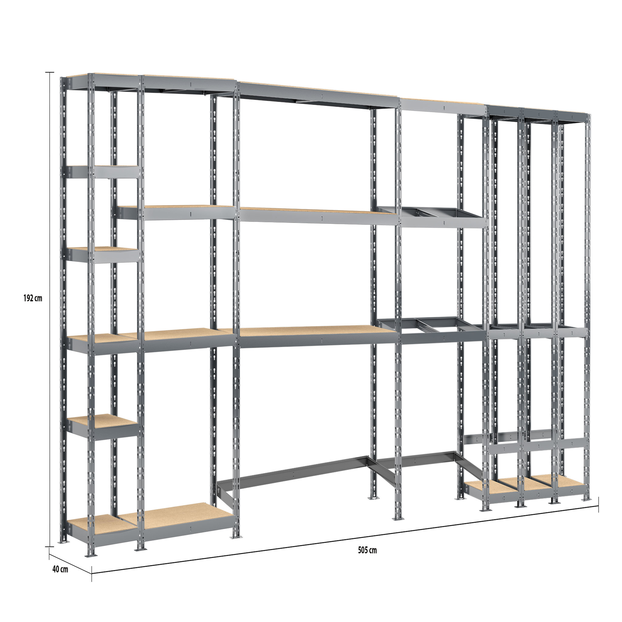 Voir la diapositive 2 : Concept rangement de garage MODULÖ STORAGE SYSTEME EXTENSION 5 étagères 16 plateaux longueur 505 cm