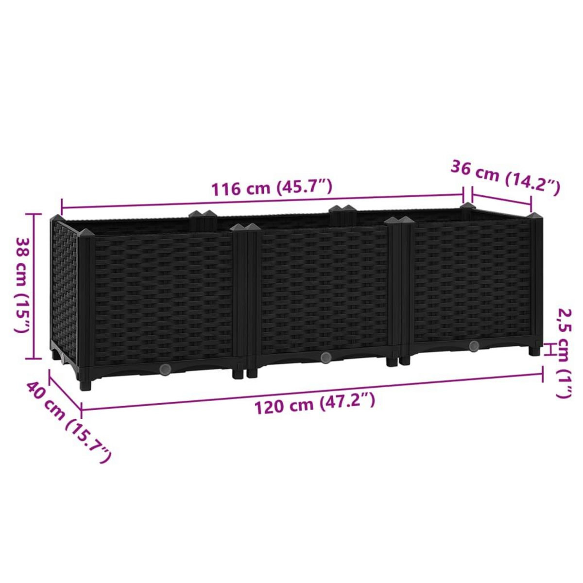 VIDAXL Lit sureleve 120x40x38 cm Polypropylene