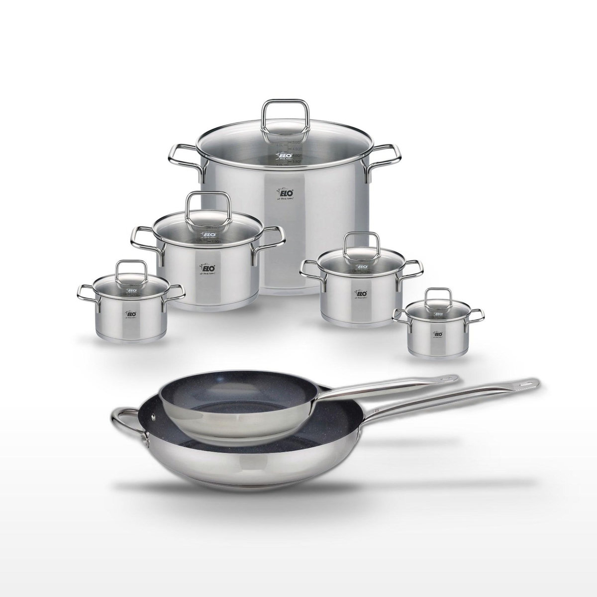 ELO Lot de 2 Poêles céramique 24/32 cm Elo Profi Therm Platinum et 5 Faitouts Elo