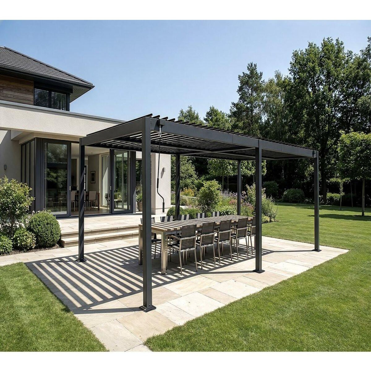 Habitat et Jardin Pergola bioclimatique autoportante en aluminium  Kensington  - 3 x 6 m - Gris