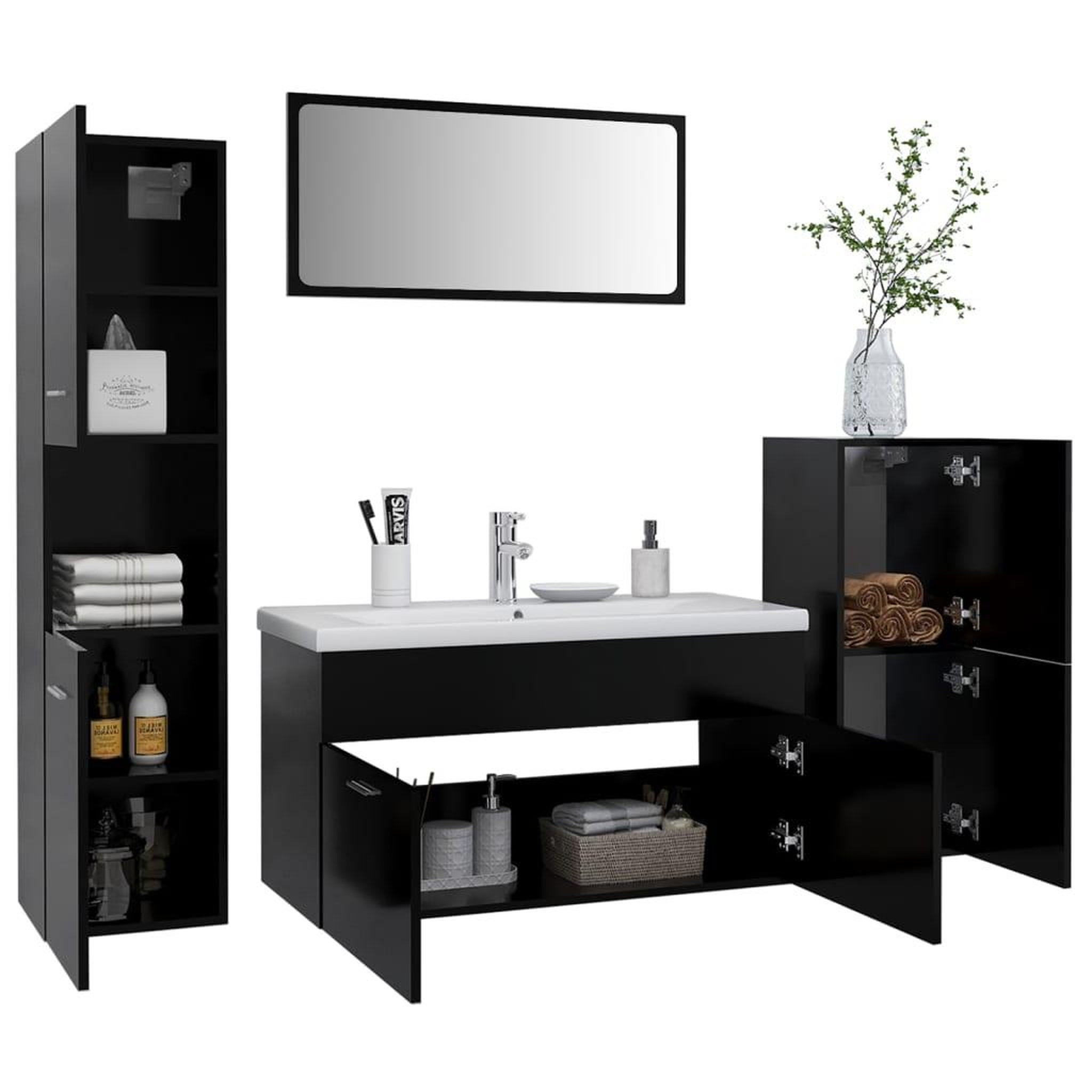 Voir la diapositive 3 : VIDAXL Ensemble de meubles de salle de bain Noir Agglomere