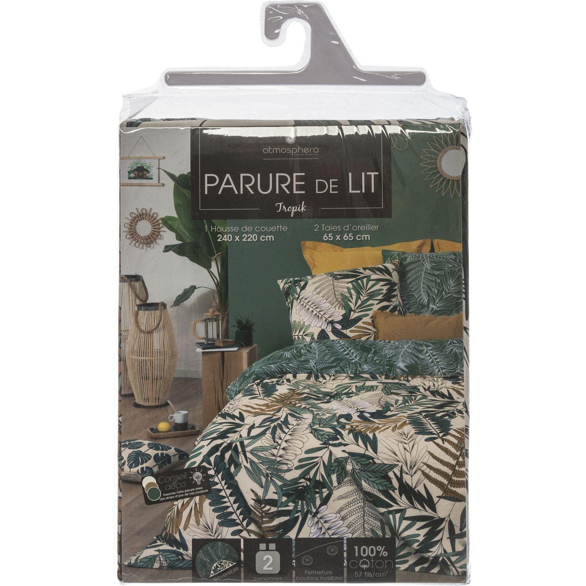 Voir la diapositive 4 : ATMOSPHERA Parure de lit imprimé tropik en 240 x 220 - vert
