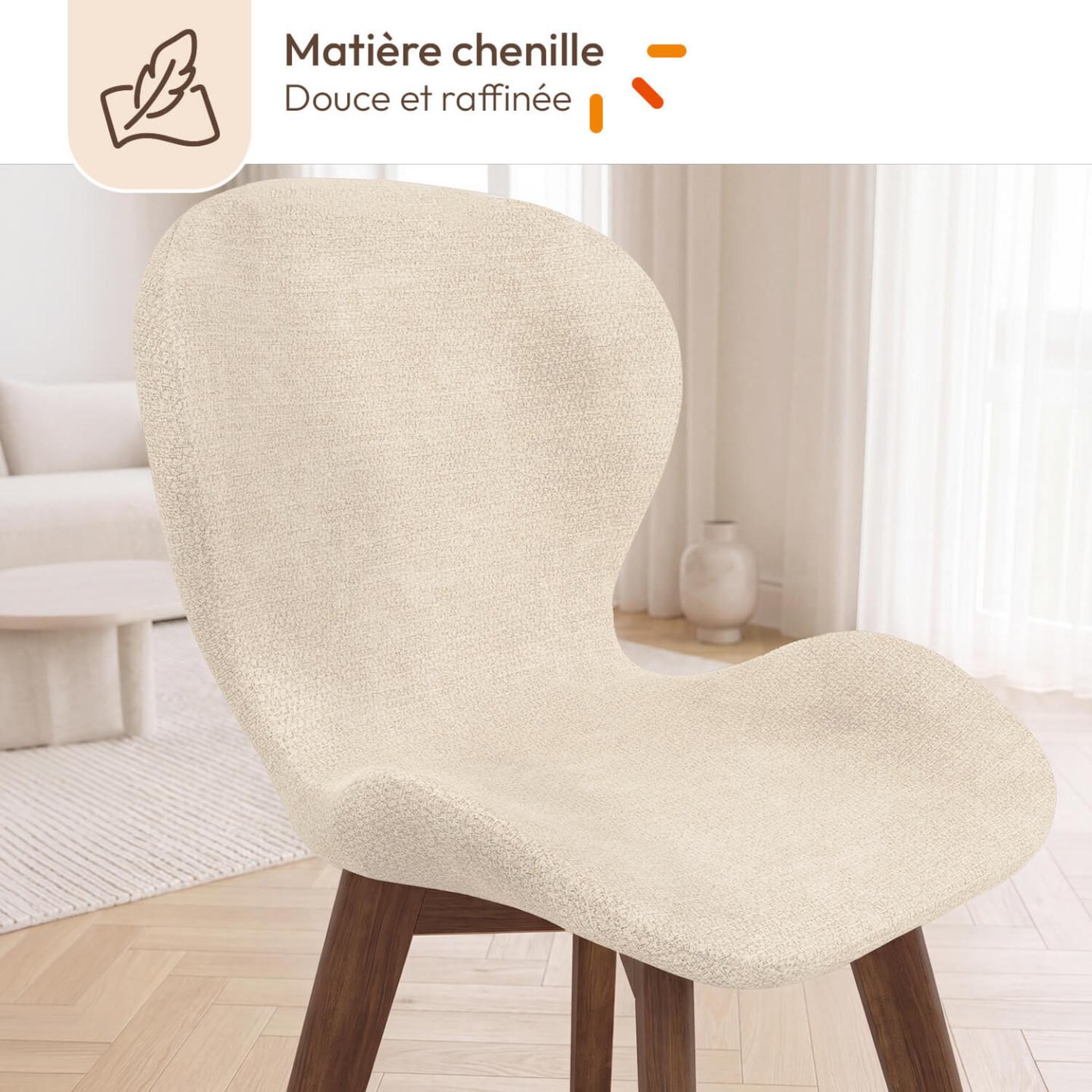 Voir la diapositive 4 : ID MARKET Lot de 6 chaises robine en tissu chenille beige pieds noyer