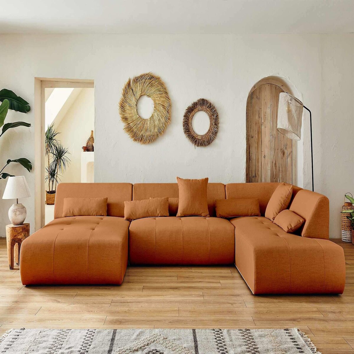 LISA DESIGN Onyx - canapé panoramique d'angle droit 7 places - en tissu