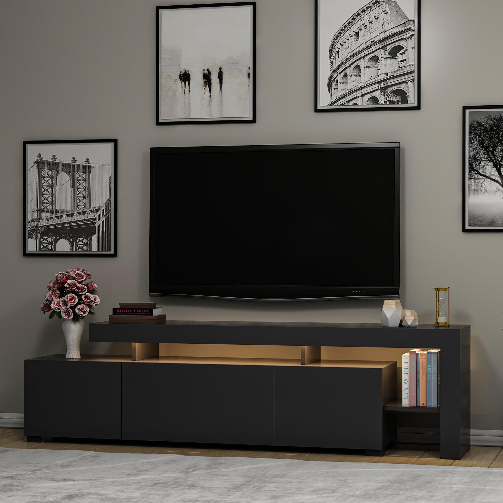 Voir la diapositive 2 : Habitat et Jardin Meuble tv en bois  beliz  - 192 x 37 x 53 cm - anthracite