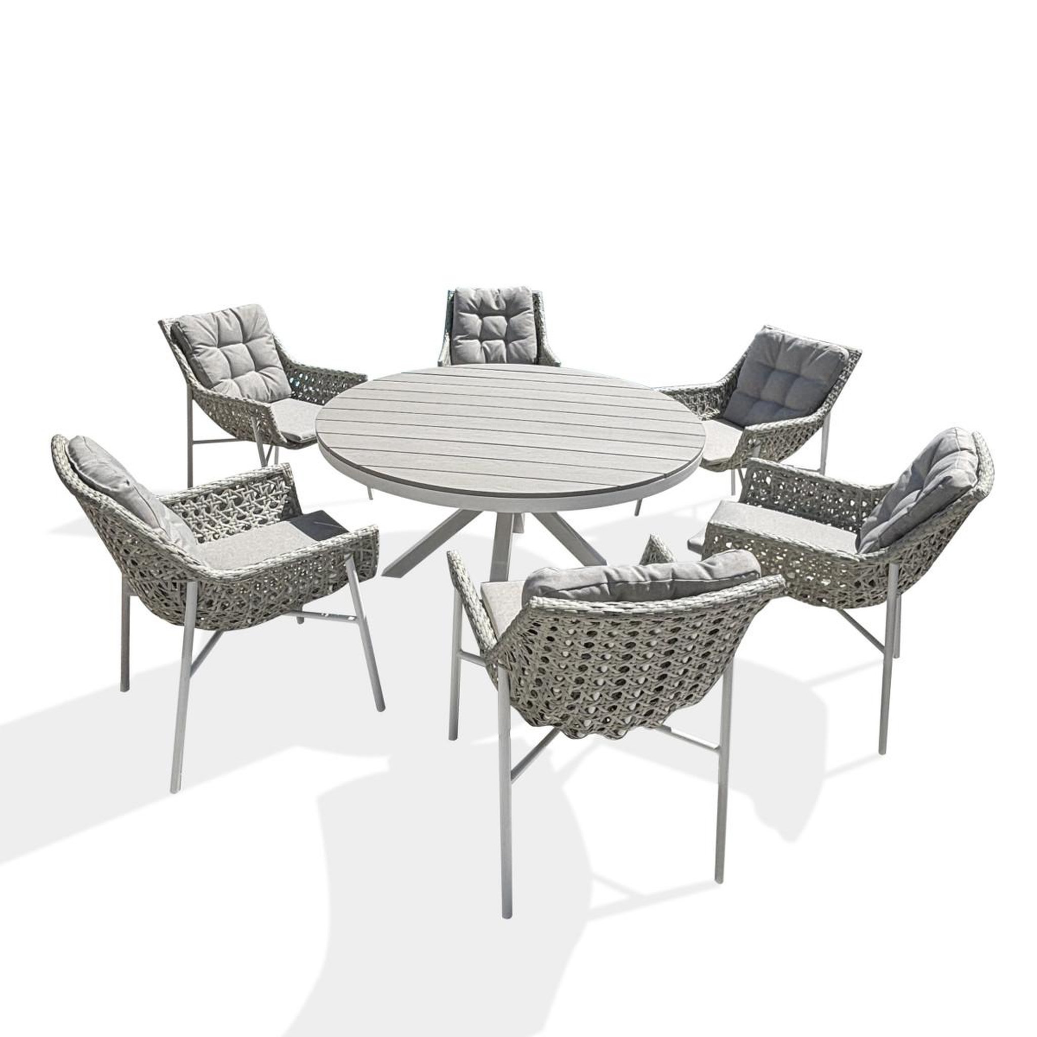 Paris Prix Ensemble Table de Jardin & 6 Fauteuils  Elba  142cm Blanc