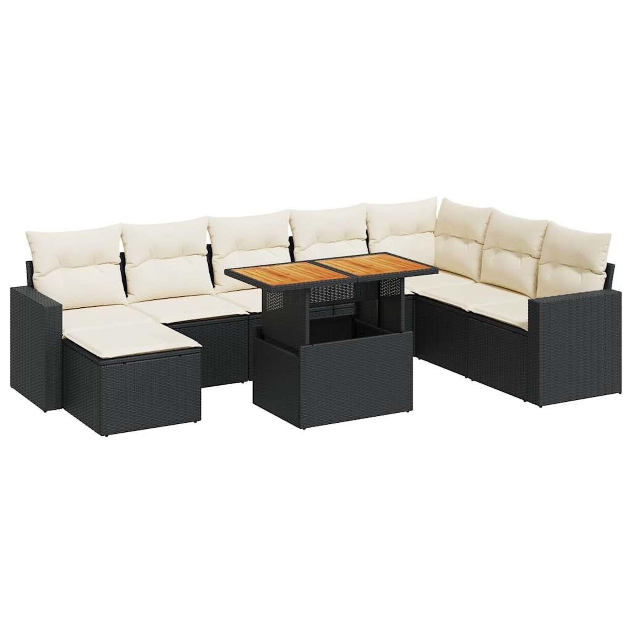 Voir la diapositive 2 : VIDAXL Salon de jardin 9 pcs avec coussins noir resine tressee