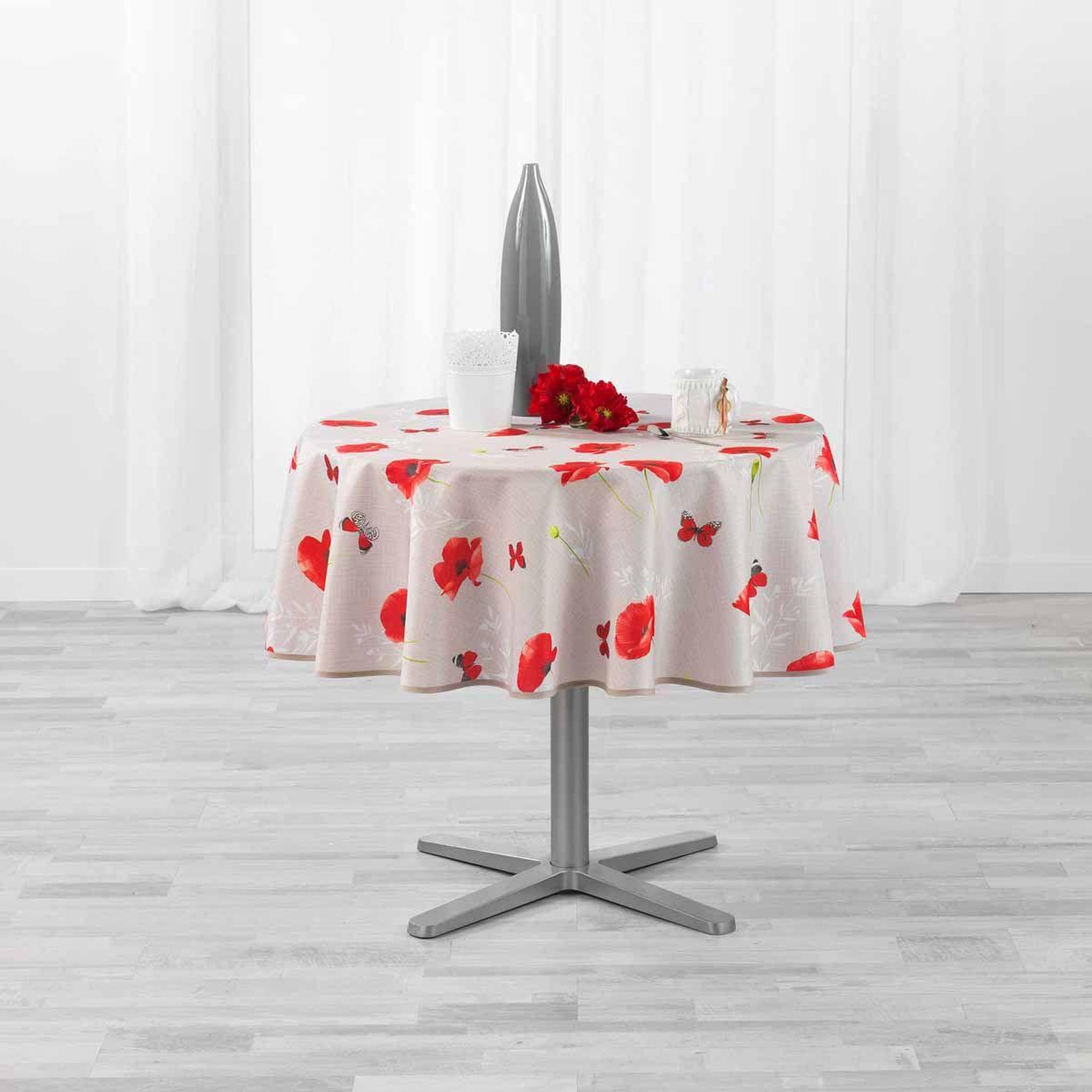 Voir la diapositive 3 : Douceur d'Intérieur Nappe antitache ronde  sweet poppy  180cm rouge