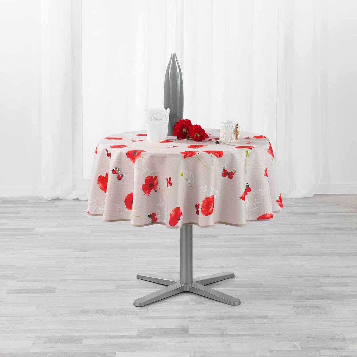 Paris Prix Nappe Antitache Ronde  Sweet Poppy  180cm Rouge