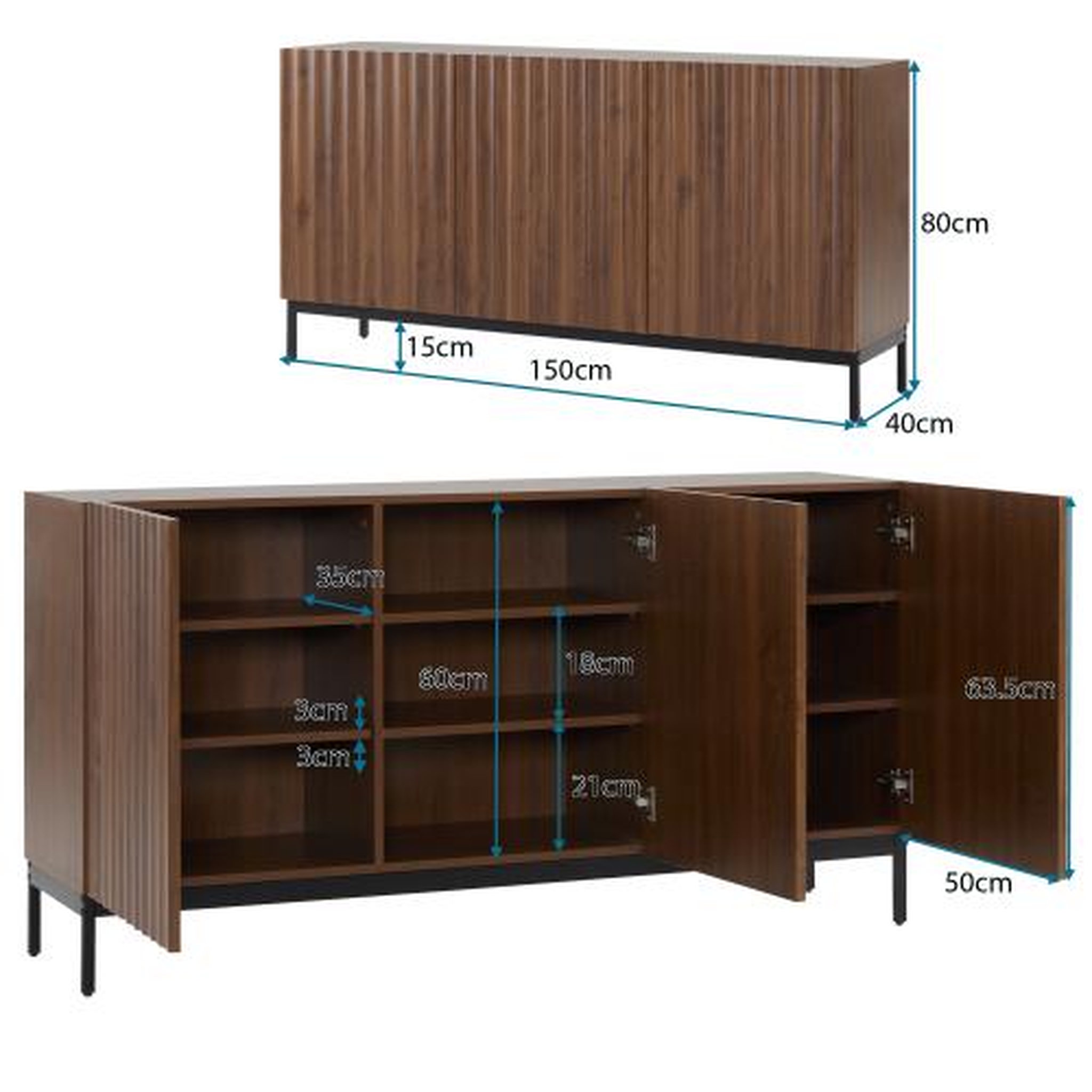 Voir la diapositive 3 : MERAX Buffet 3 porte(s) 0 tiroir(s) - 150 cm naturel mdf