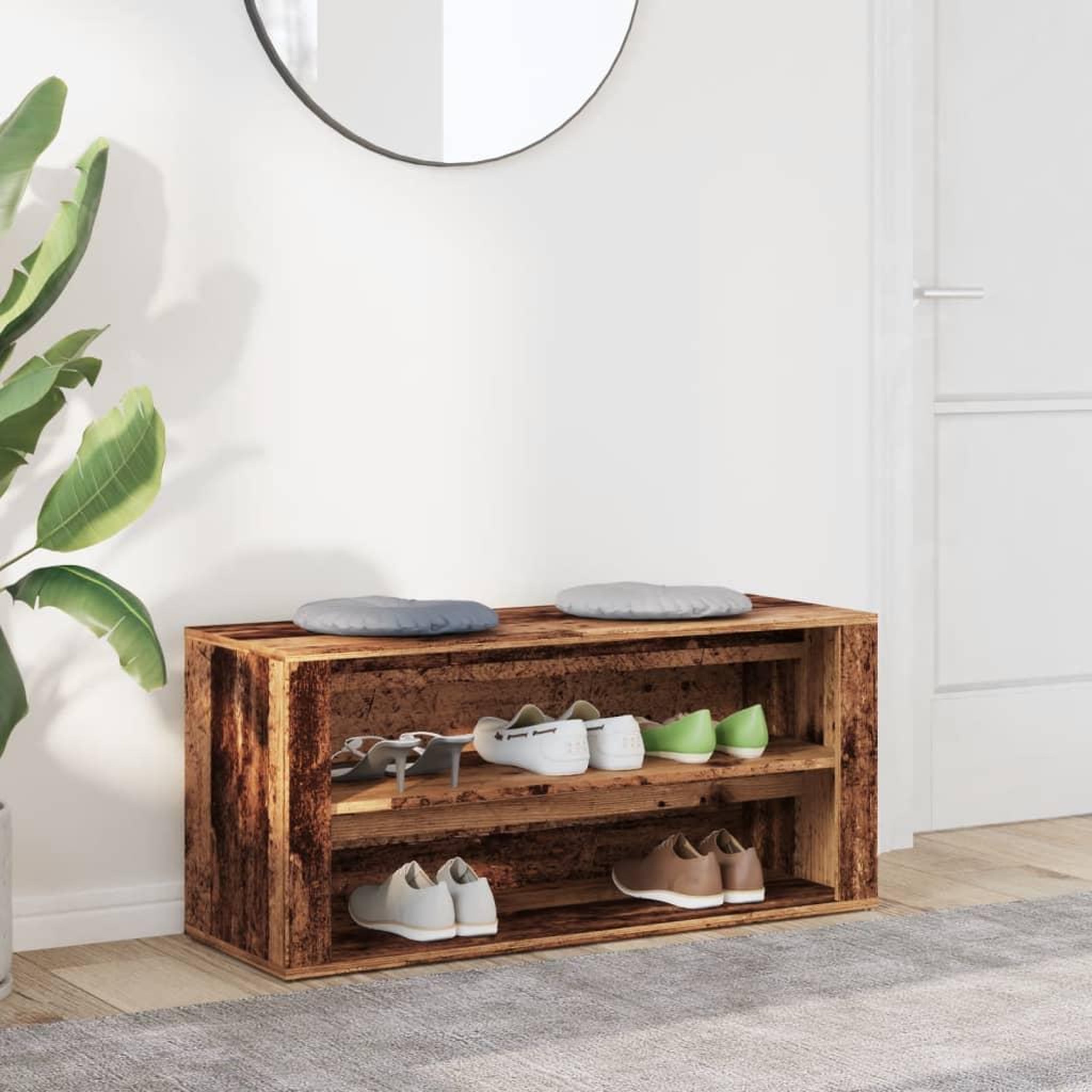 Voir la diapositive 3 : VIDAXL Banc a chaussures vieux bois 100x35x45 cm bois d'ingenierie