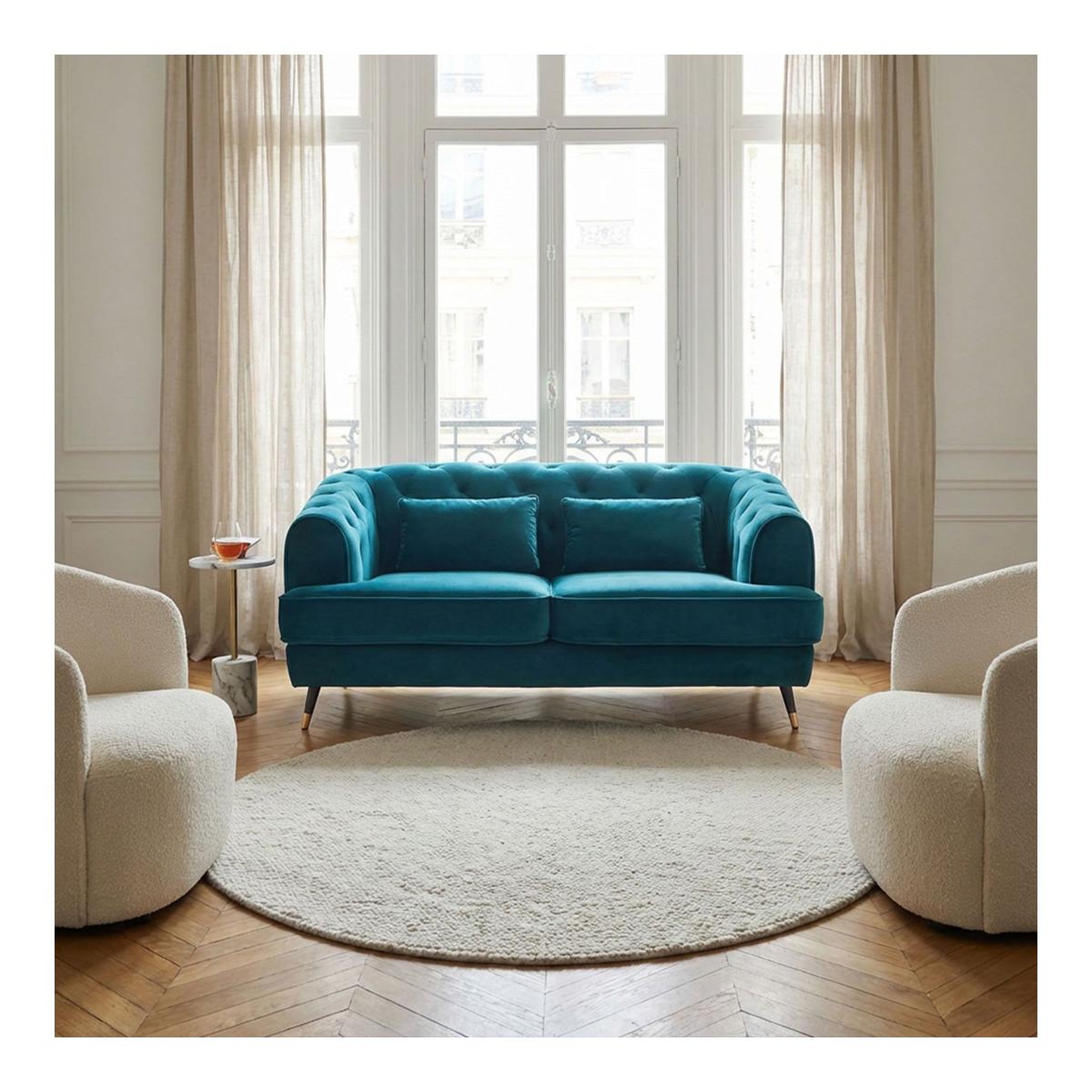 Voir la diapositive 5 : Paris Prix Canapé 2 places en velours  glamour  146cm bleu