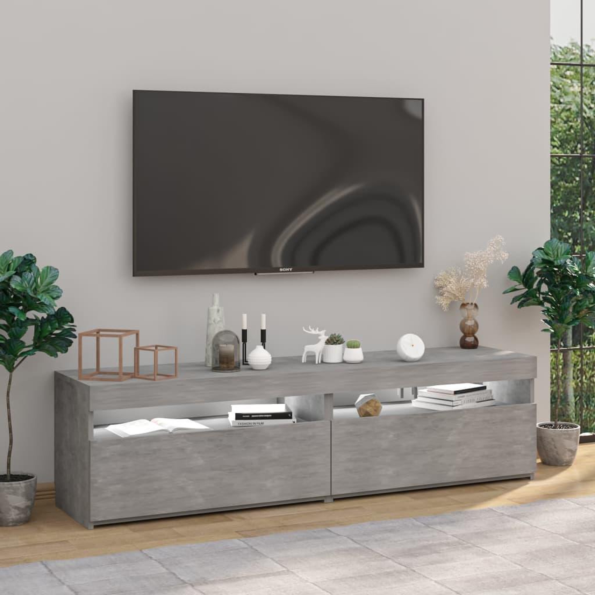 Voir la diapositive 4 : VIDAXL Meubles TV 2 pcs avec lumieres LED Gris beton 75x35x40 cm