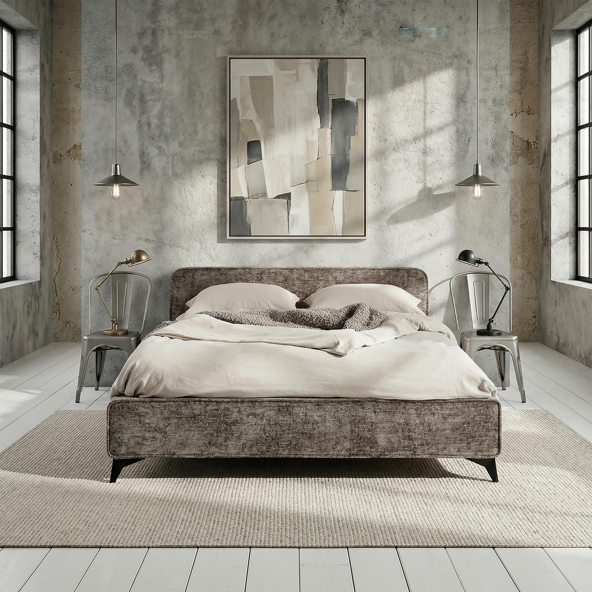 Voir la diapositive 2 : IDIMEX Lit double LEVERDA 140 x 190 cm, revêtement en tissu