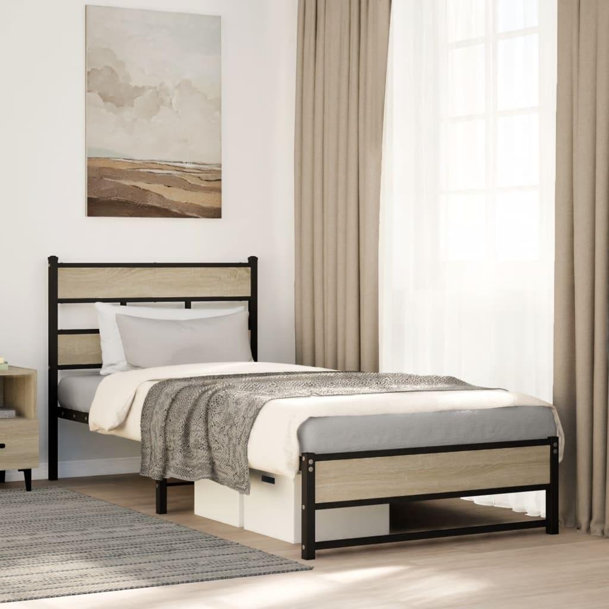 VIDAXL Cadre de lit en metal sans matelas chene sonoma 90x190 cm