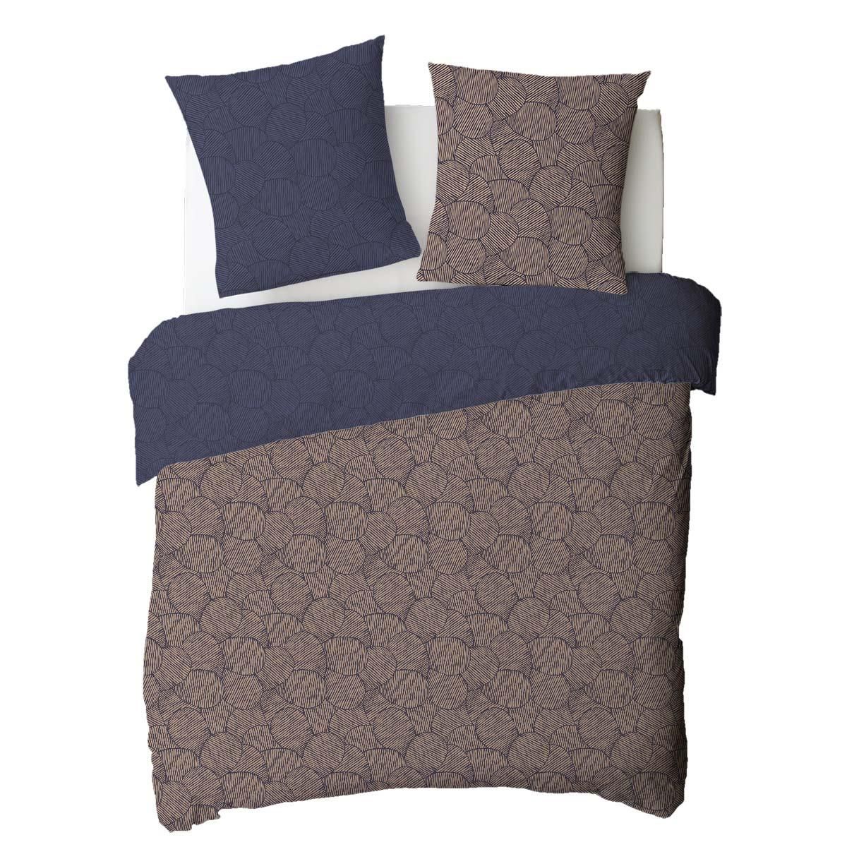 FUTURE HOME Parure de lit 2 personnes en coton 57 fils imprimé bleu