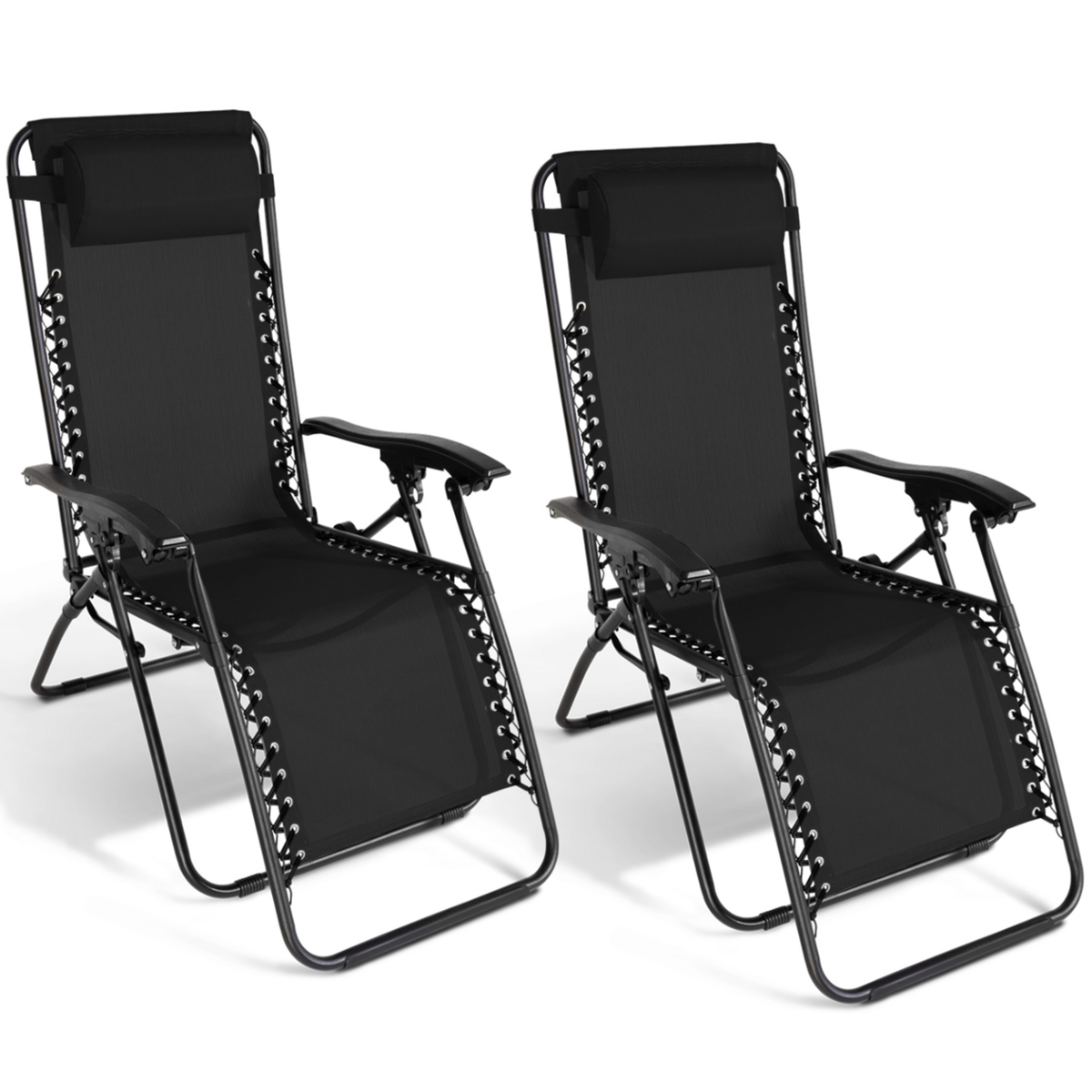 ID MARKET Lot de 2 fauteuils de jardin inclinables RELAX grand confort noir