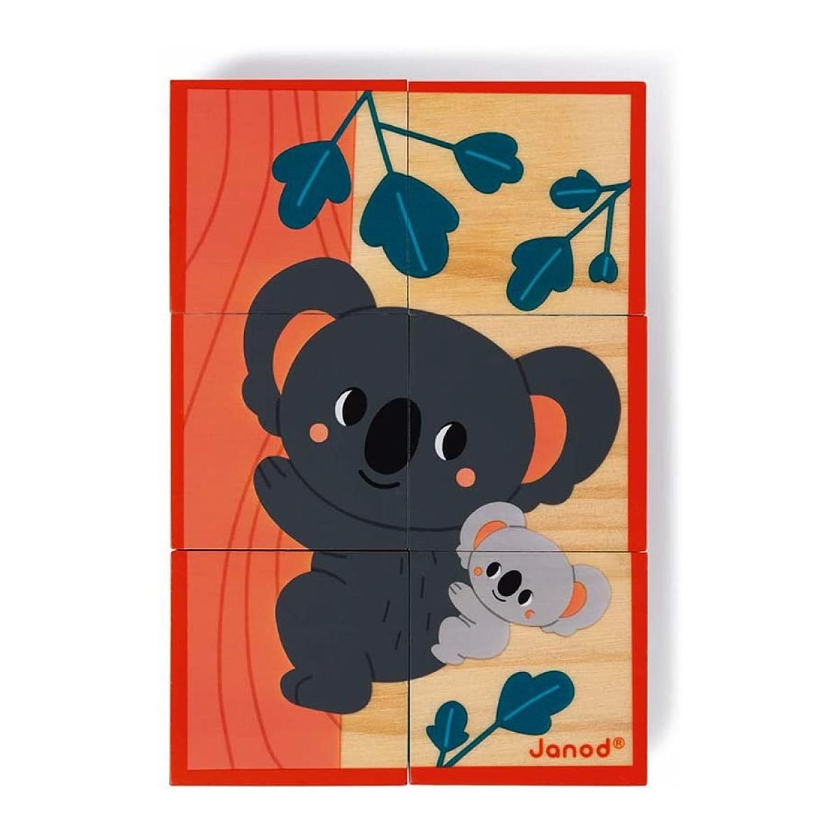 Juratoys-Janod Puzzle en bois 6 cubes animaux WWF