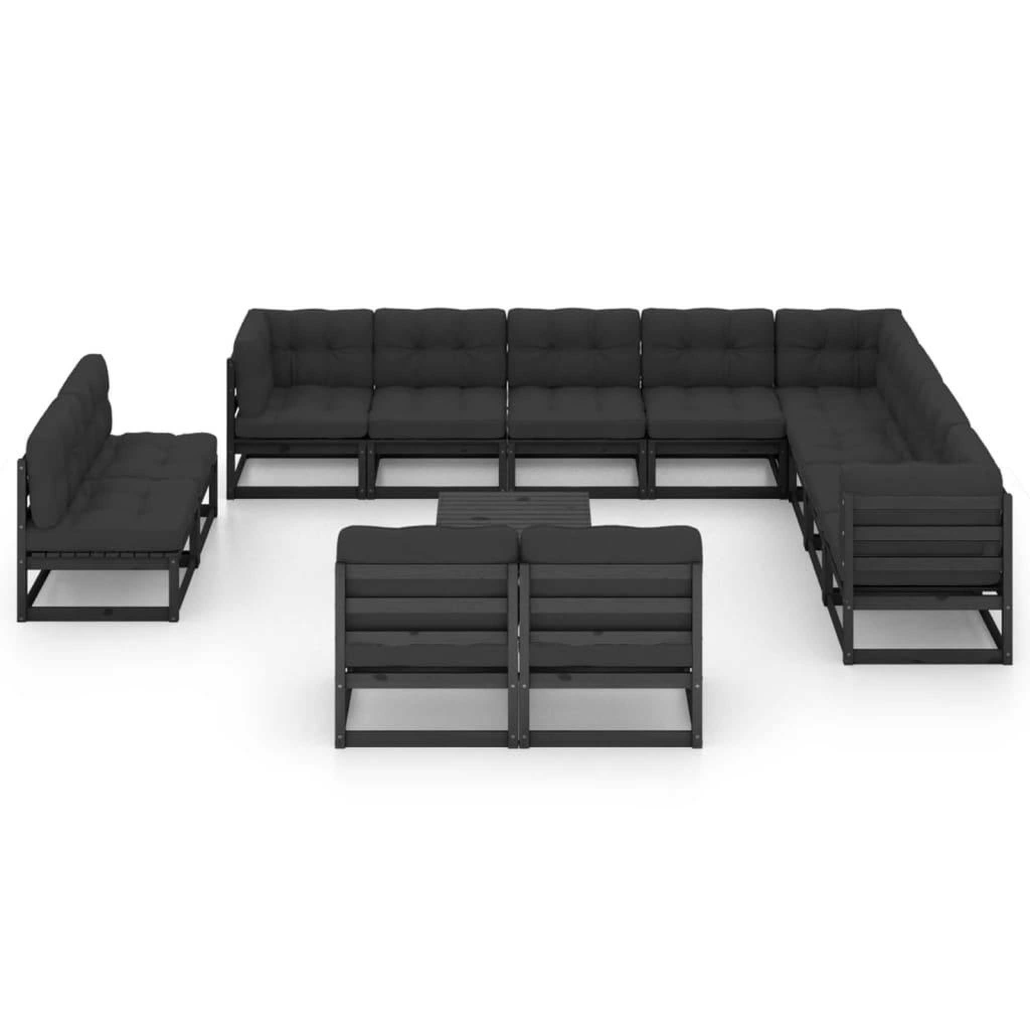 Voir la diapositive 2 : VIDAXL Salon de jardin 13 pcs avec coussins noir bois de pin massif