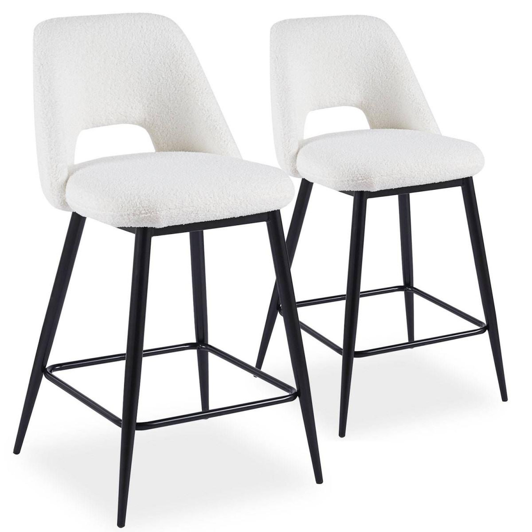 Voir la diapositive 2 : Paris Prix Lot de 2 Chaises de Bar  Bouclette  92cm Crème & Noir