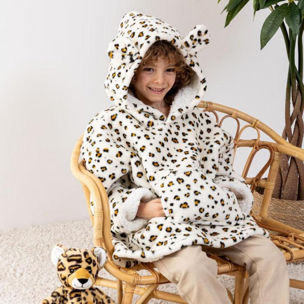 Atmosphera Kids Plaid Sweat Capuche Enfant  Léopard  60x95cm Ocre