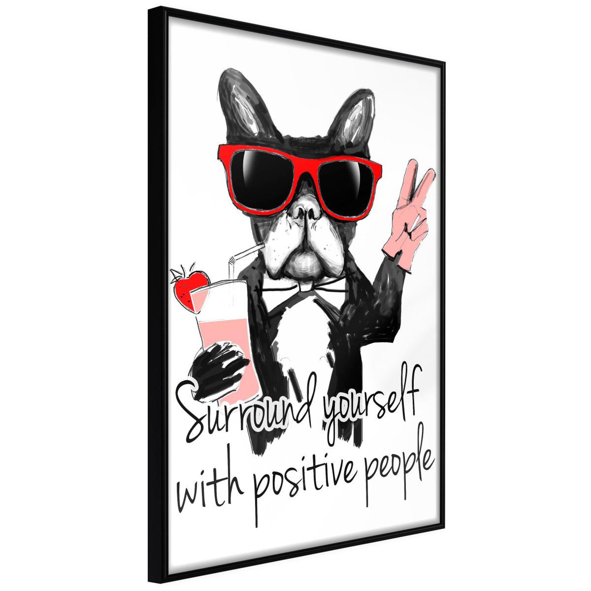 Paris Prix Affiche murale encadrée  positive bulldog. Coloris disponibles : Jaune, Noir