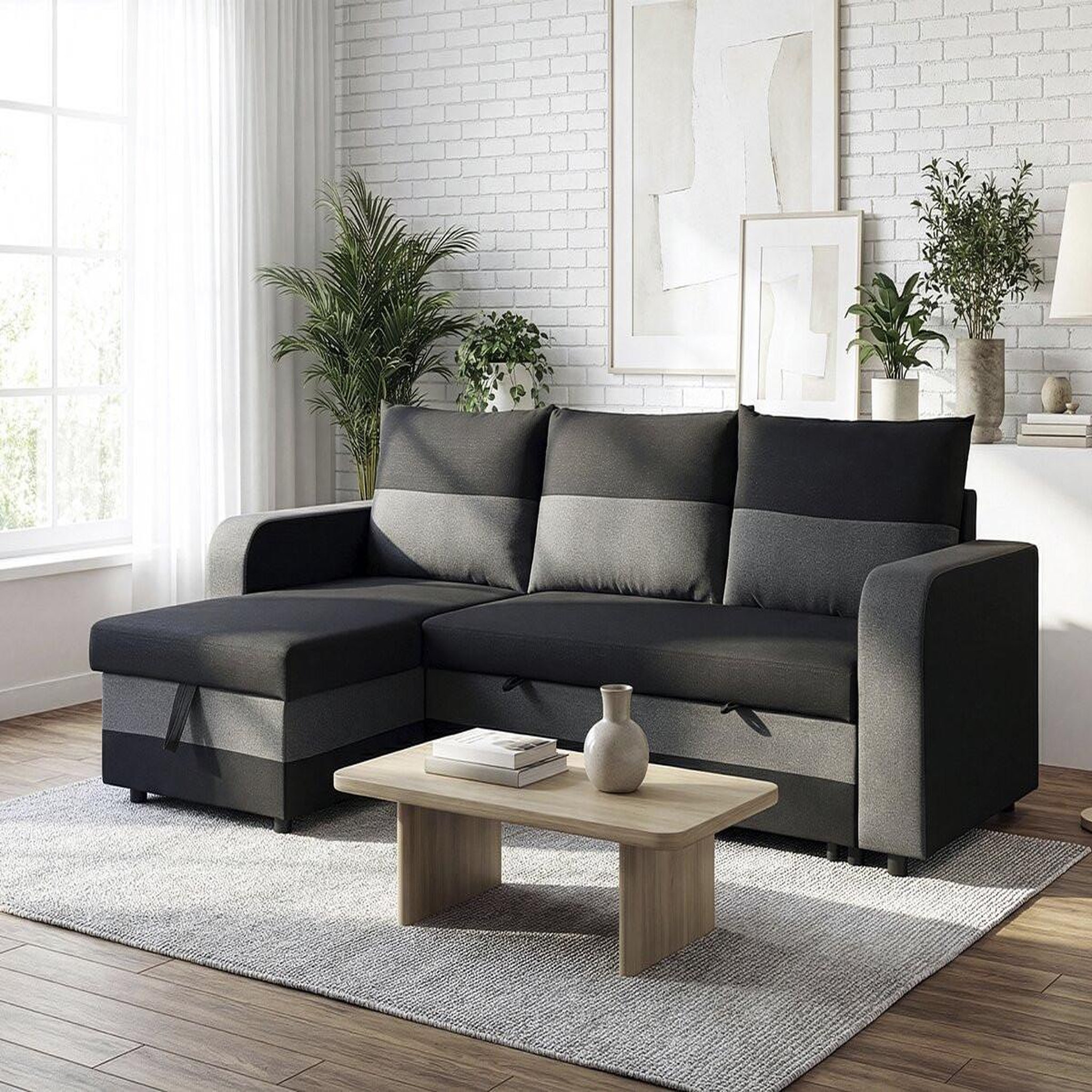 Voir la diapositive 2 : Habitat et Jardin Canapé d'angle réversible/convertible en tissu  victor  - 3 places - noir