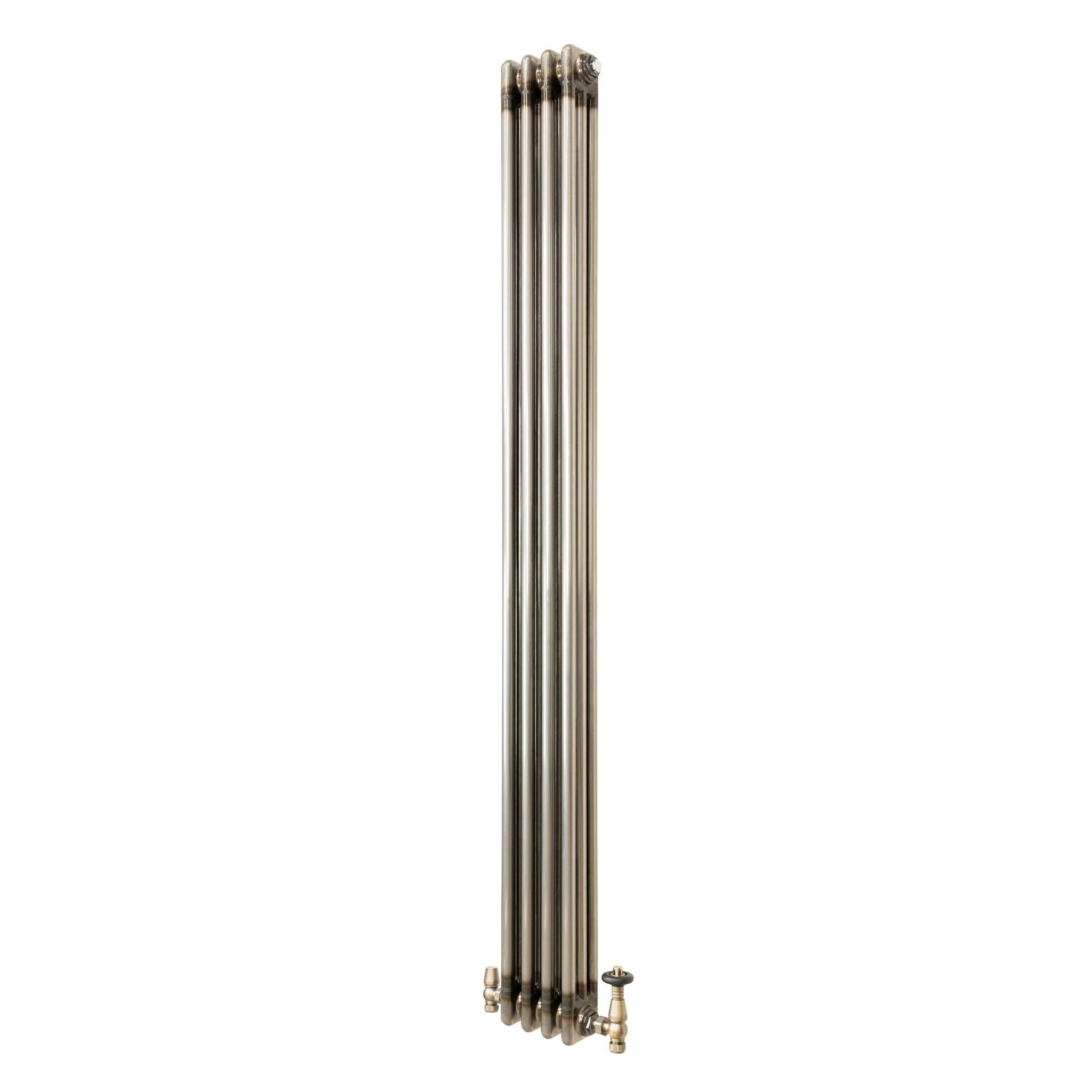 MONSTERSHOP Radiateur traditionnel à 3 colonnes & vannes - 1800 x 200 mm - métal brut