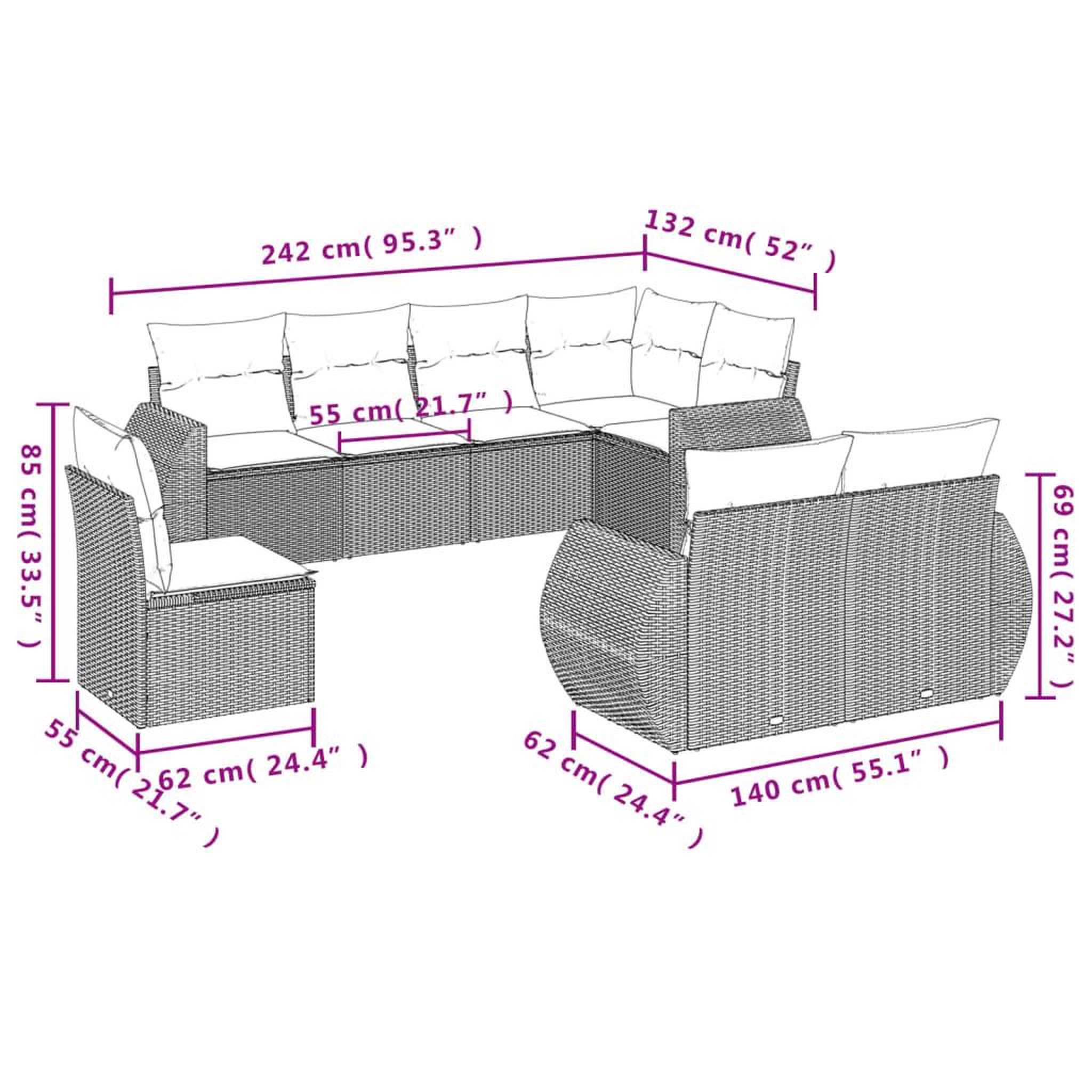 Voir la diapositive 3 : VIDAXL Salon de jardin 8 pcs avec coussins noir resine tressee
