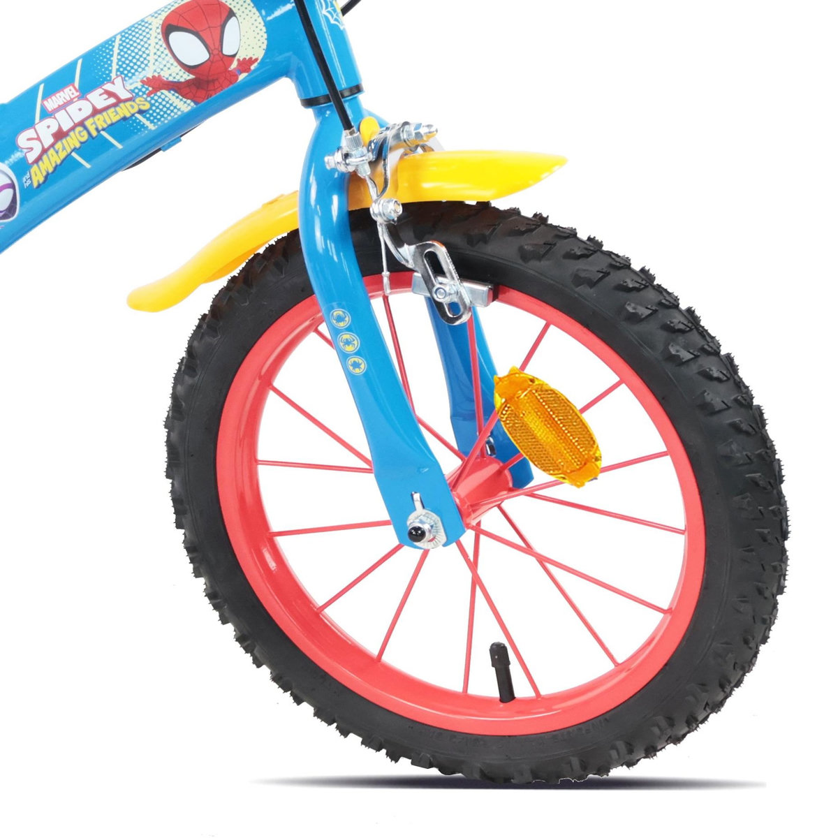 Marvel Vélo enfant 14'' SPIDEY (90 à 105cm) avec 2 freins, plaque avant décorative , bidon arrière, stabilisateurs & pneus gonflables.